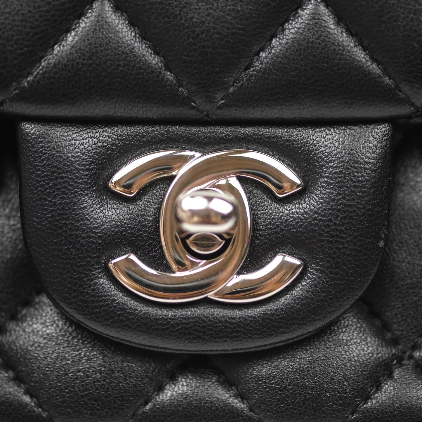 Chanel Mini Square Flap Quilted Black Lambskin Silver Hardware