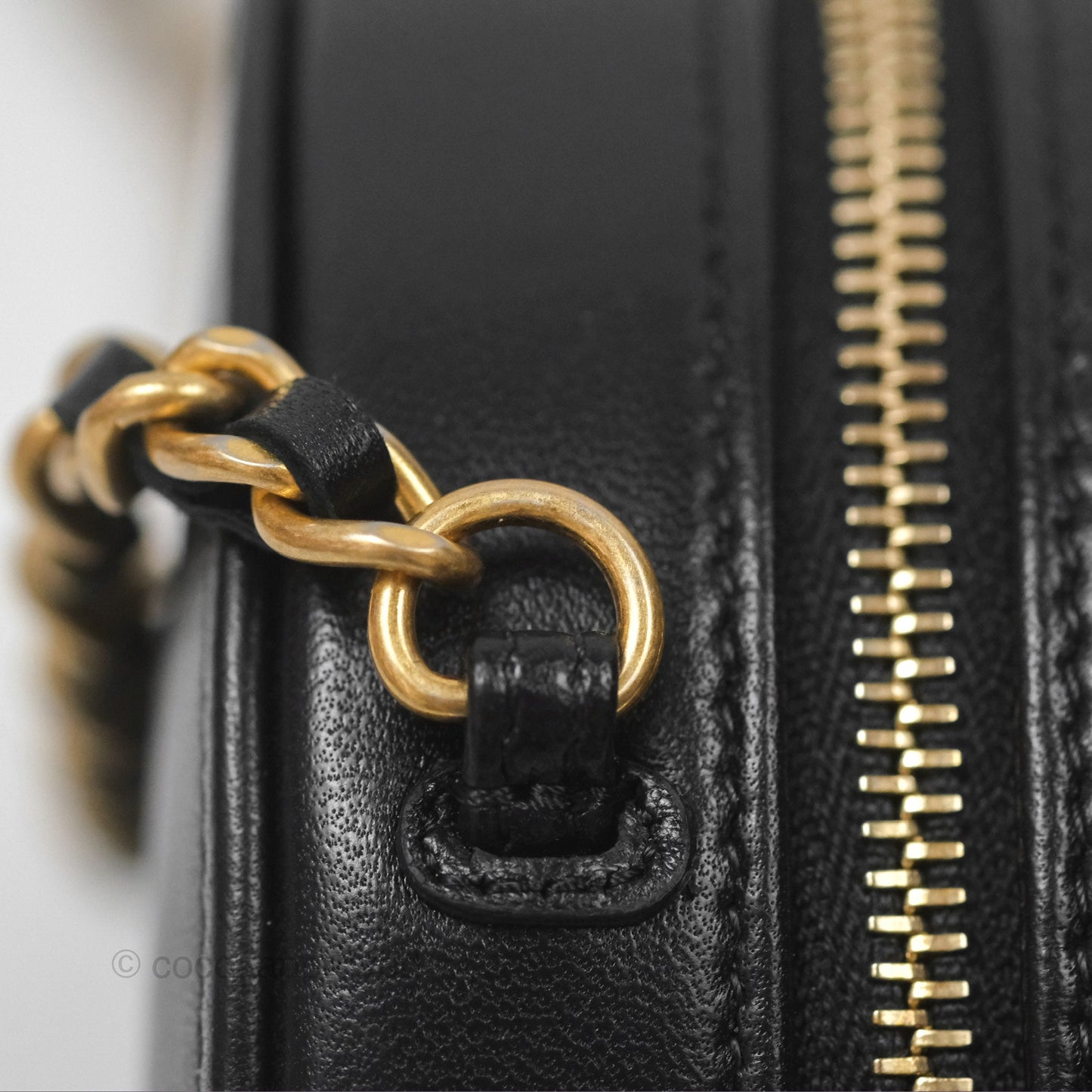 Chanel Studded CC Round Clutch With Chain Black Lambskin Gold Hardware