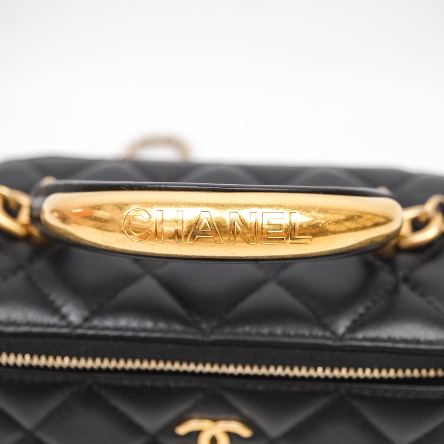 Chanel Vanity Rectangular Metal Top Handle Black Lambskin Aged Gold Hardware