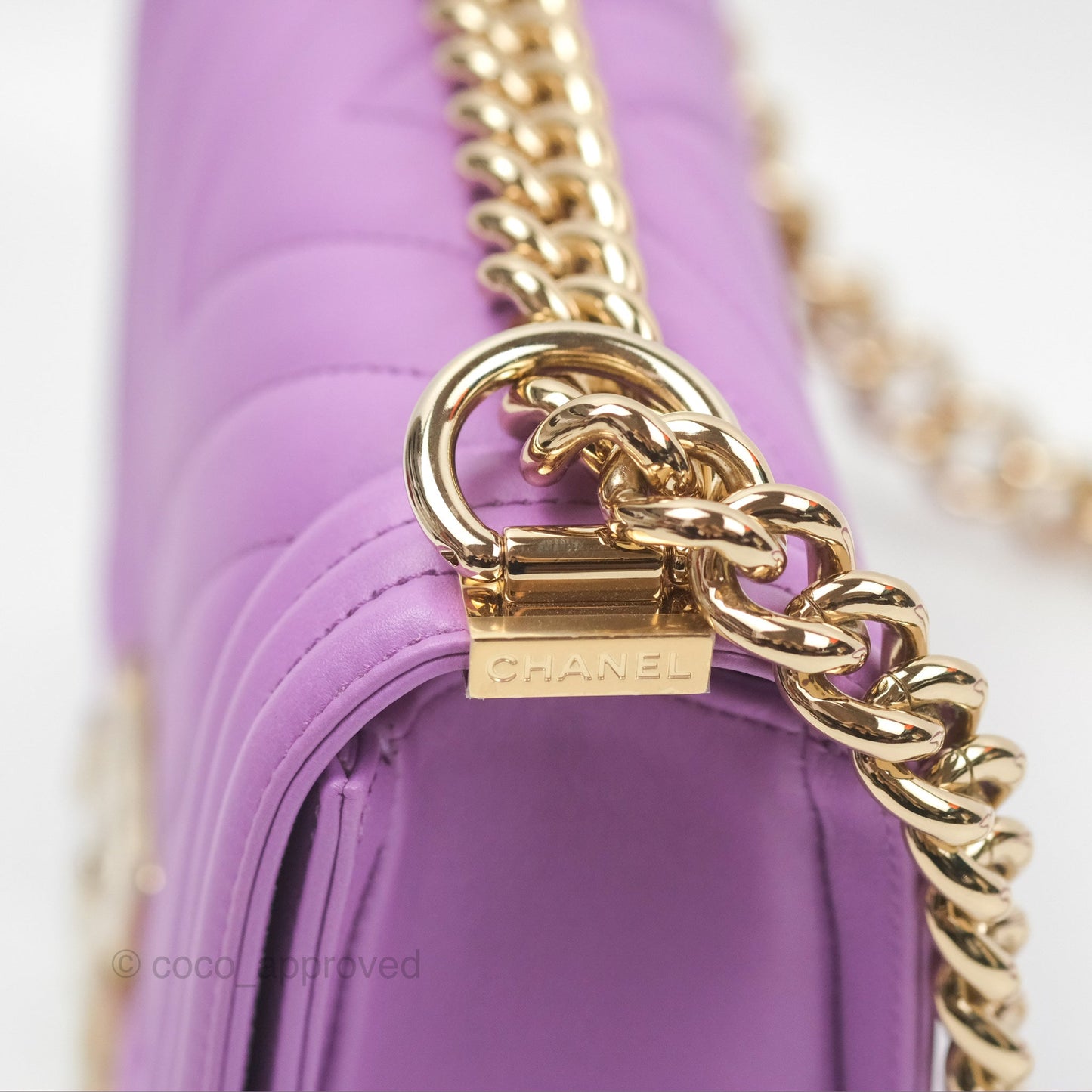 Chanel Chevron Small Boy Purple Calfskin Gold Hardwa