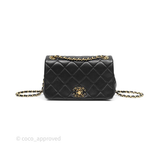 Chanel Flap Bag Black Lambskin Aged Gold Hardware 24P