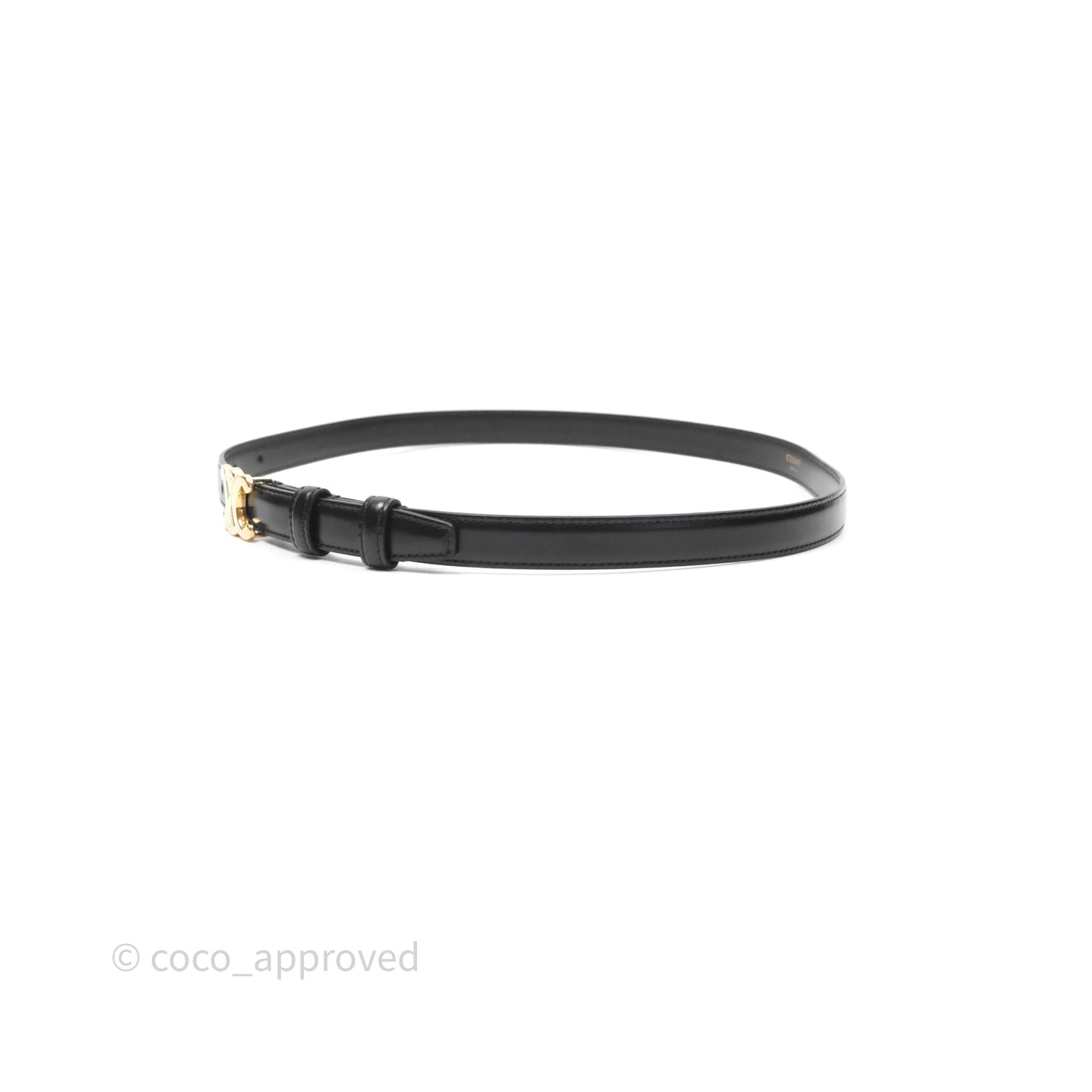 Celine Small Triomphe Belt in Taurillon Leather Black Gold Hardware Size 75