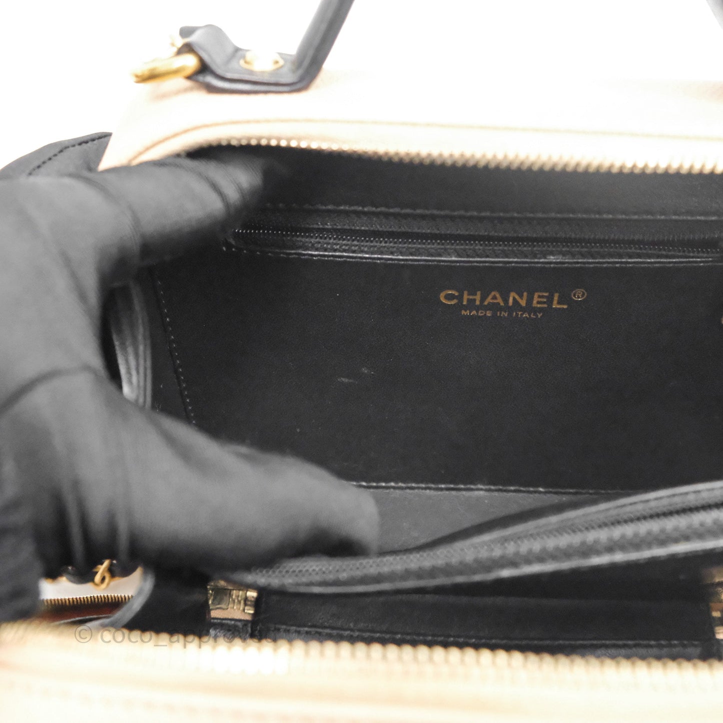 Chanel Medium CC Filigree Vanity Case Quilted Beige Black Caviar