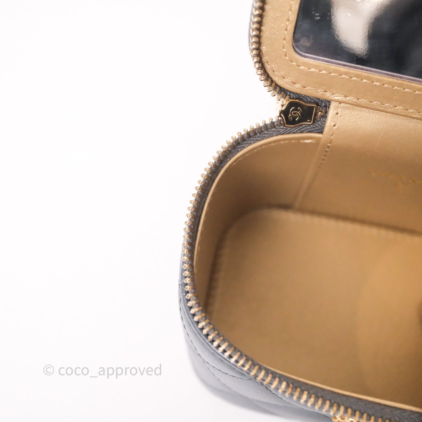 Chanel Mini Vanity Pearl Crush With Chain Dark Grey Lambskin Aged Gold Hardware