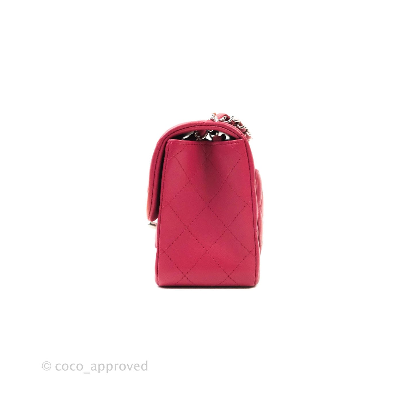 Chanel Classic Quilted Mini Square Flap Rosy Pink Lambskin Silver Hardware