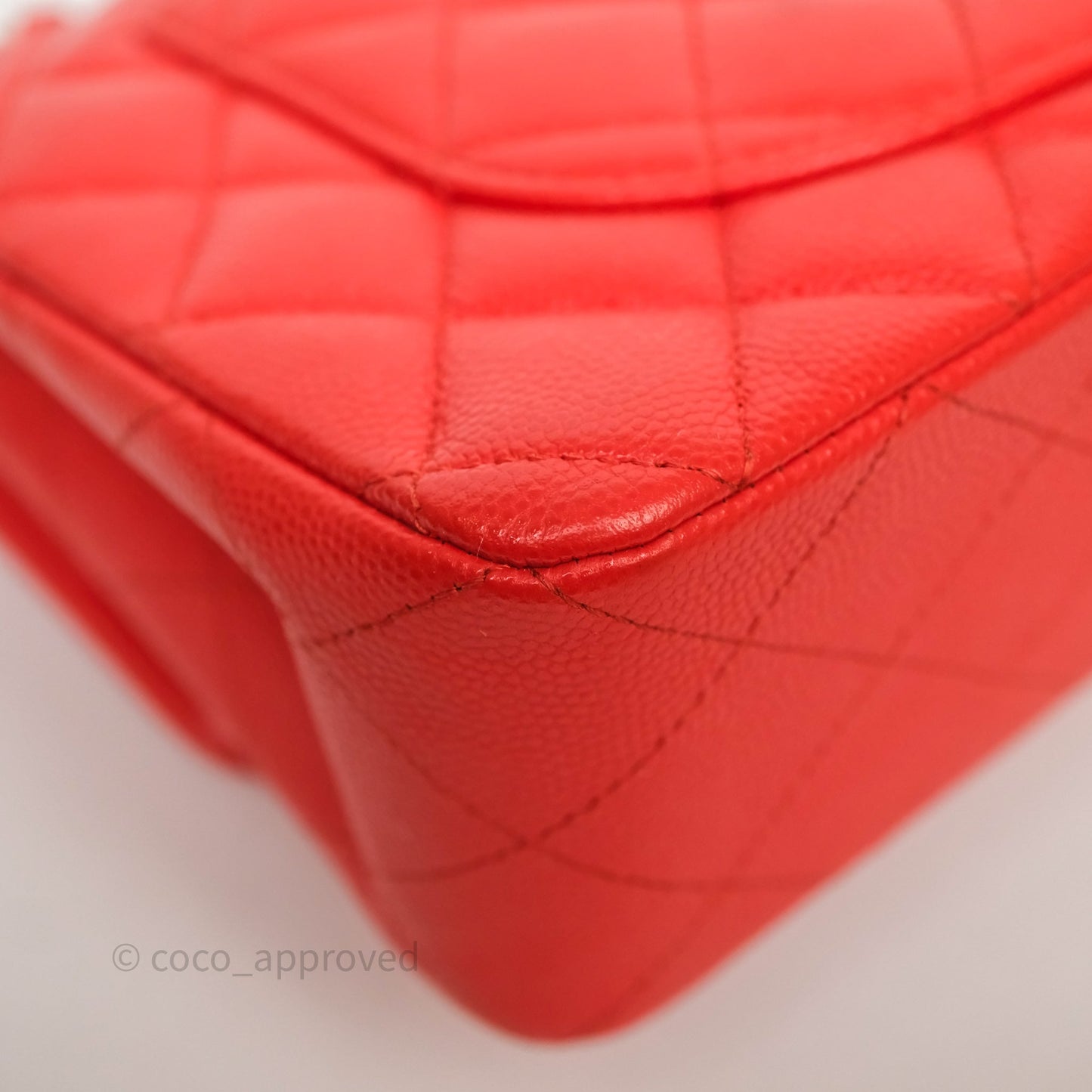 Chanel Small Classic Flap Quilted Red Orange Caviar Gold Hardware