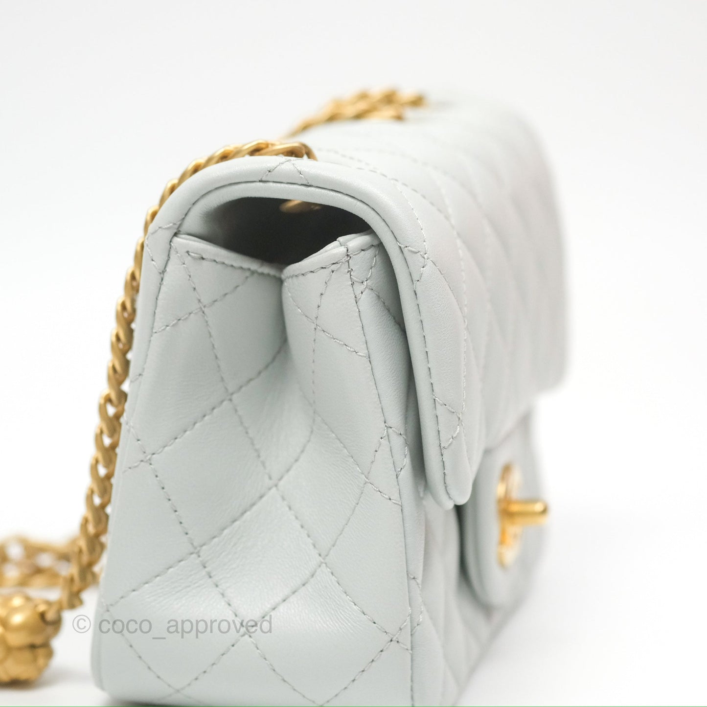 Chanel Quilted Mini Square Flap with Camellia Adjustable Chain Blue Clair Lambskin 23S