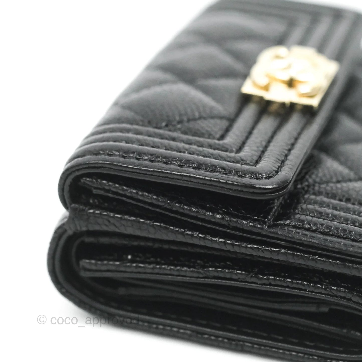 Chanel Quilted Small Boy Flap Wallet Black Caviar Gold Hardware