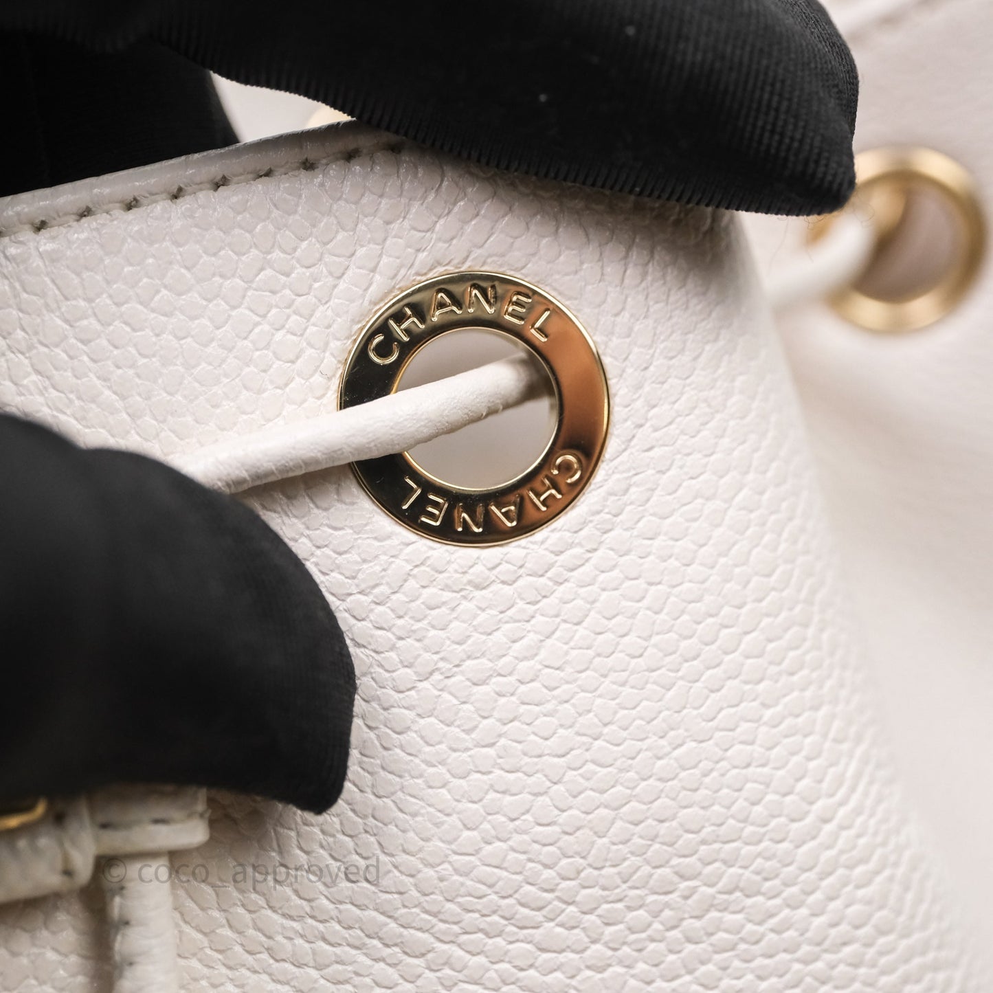Chanel Business Affinity Drawstring Bucket Bag White Caviar Gold Hardware