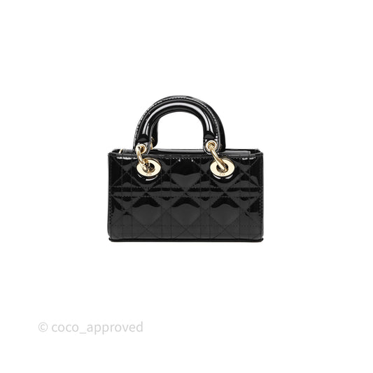Christian Dior Micro Lady D-Joy Bag Black Patent Cannage Calfskin Gold Hardware