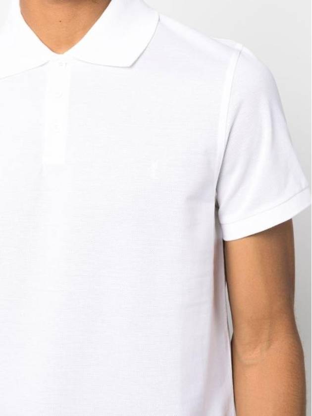 Luxury Saint Laurent Men's Monogram Cotton Short Sleeve Polo Shirt White