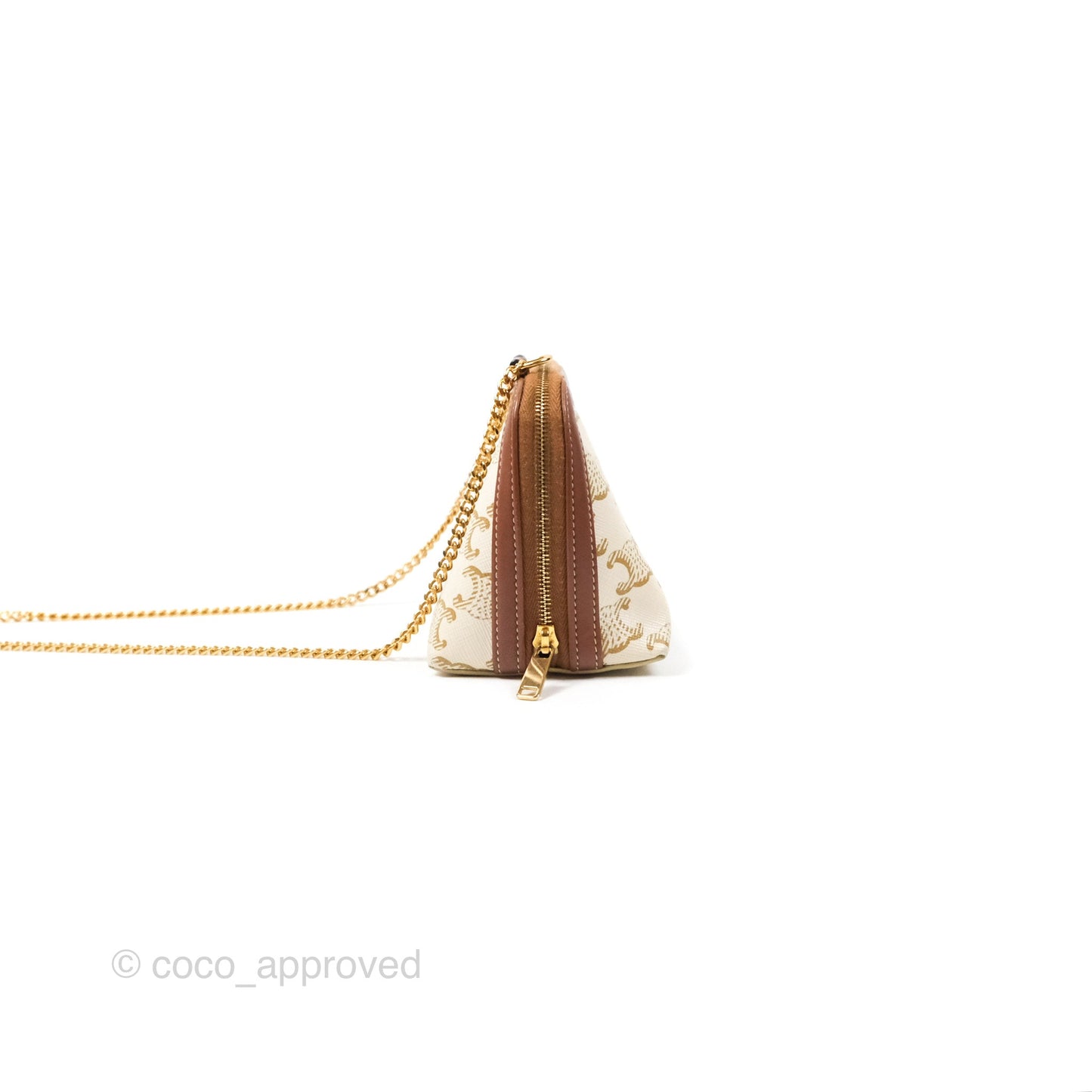Celine Clutch With Chain Triomphe Canvas Lambskin White/Tan