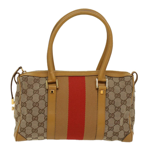 Luxury Gucci GG Canvas Sherry Line Hand Bag Beige Orange Brown  54332