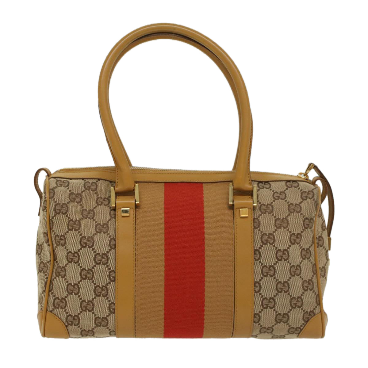 Luxury Gucci GG Canvas Sherry Line Hand Bag Beige Orange Brown  54332