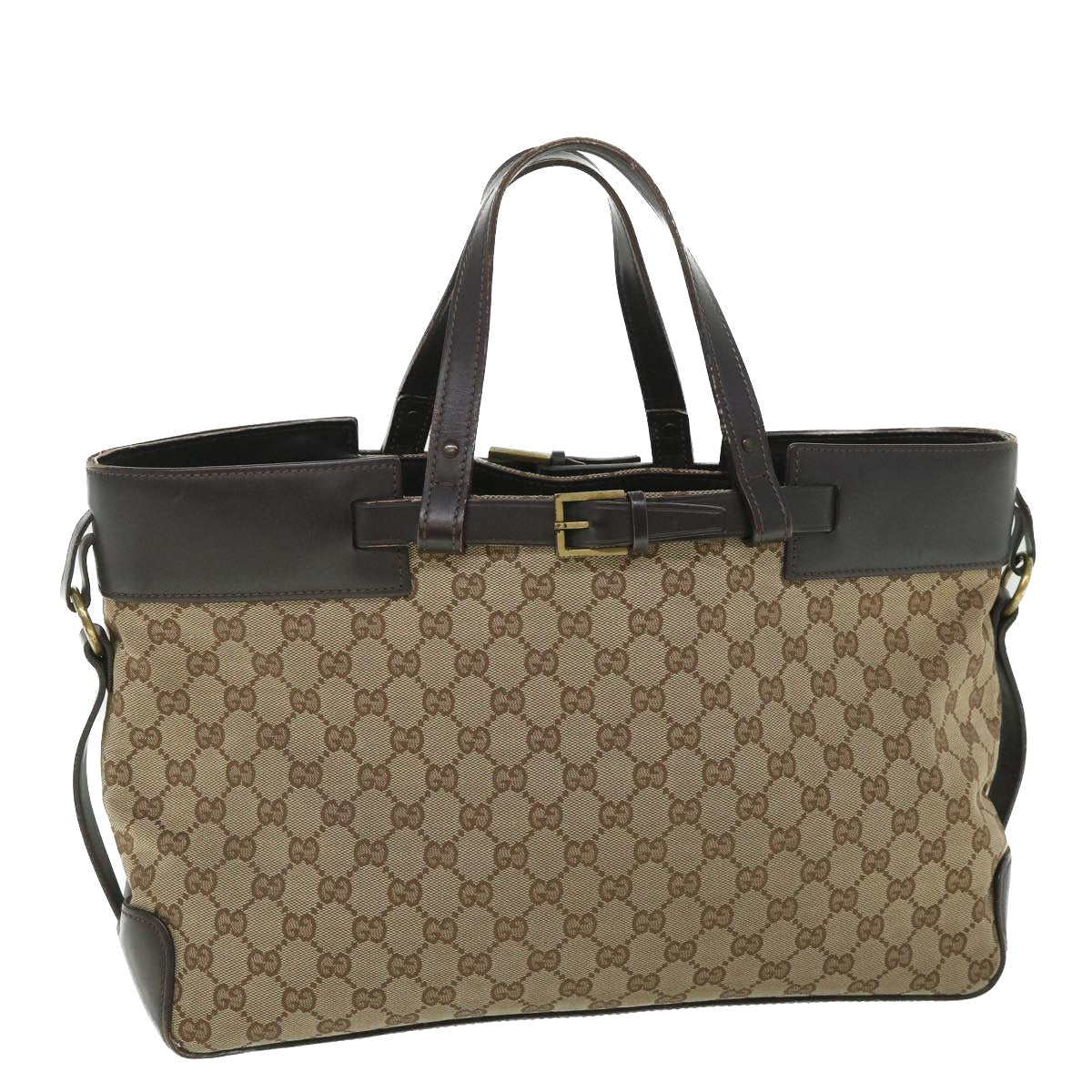 Luxury Gucci GG Canvas Hand Bag Leather Beige 106251  54335