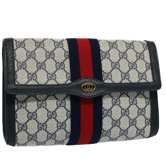 Luxury Gucci GG Supreme Web Sherry Line Clutch Bag Navy Red  54338