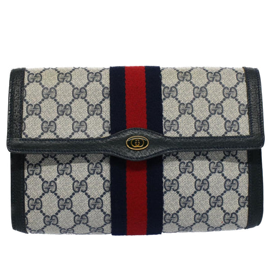 Luxury Gucci GG Supreme Web Sherry Line Clutch Bag Navy Red  54338