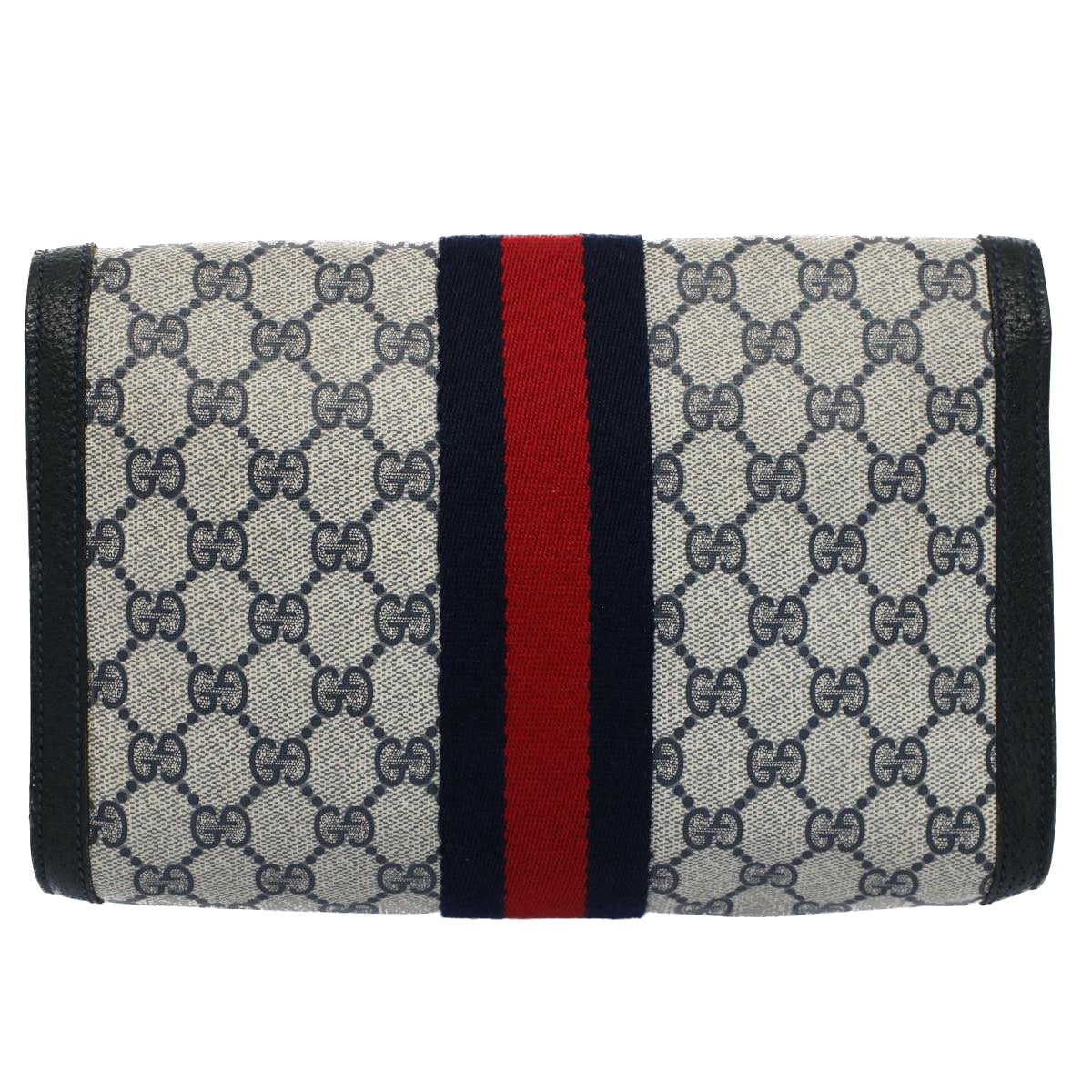 Luxury Gucci GG Supreme Web Sherry Line Clutch Bag Navy Red  54338