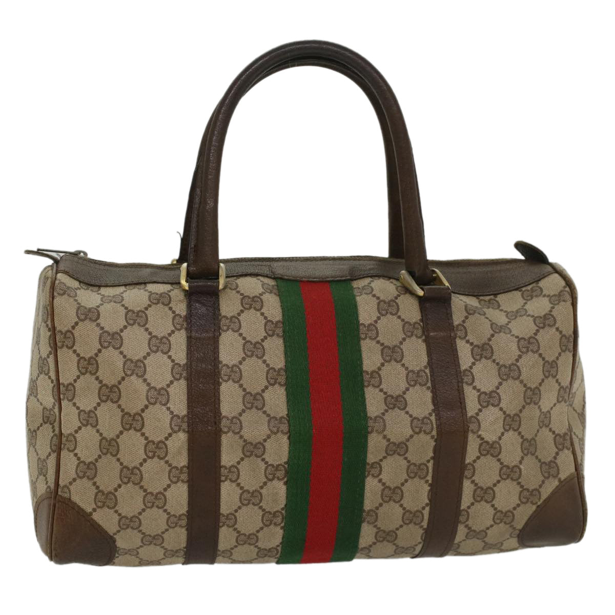 Luxury Gucci GG Supreme Web Sherry Line Hand Bag PVC Leather Beige Red Green  54339