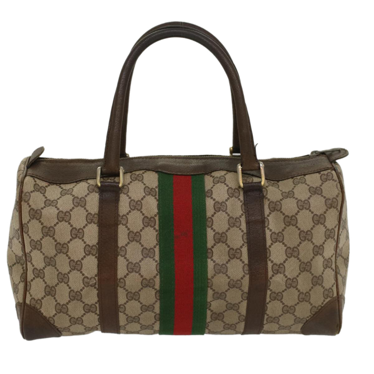 Luxury Gucci GG Supreme Web Sherry Line Hand Bag PVC Leather Beige Red Green  54339