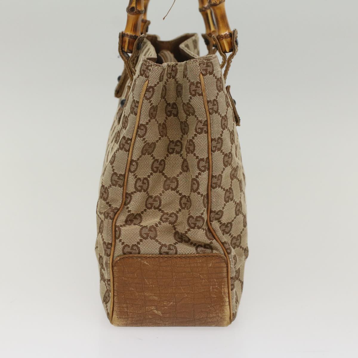 Luxury Gucci GG Canvas Bamboo Hand Bag Leather Beige Brown  54340
