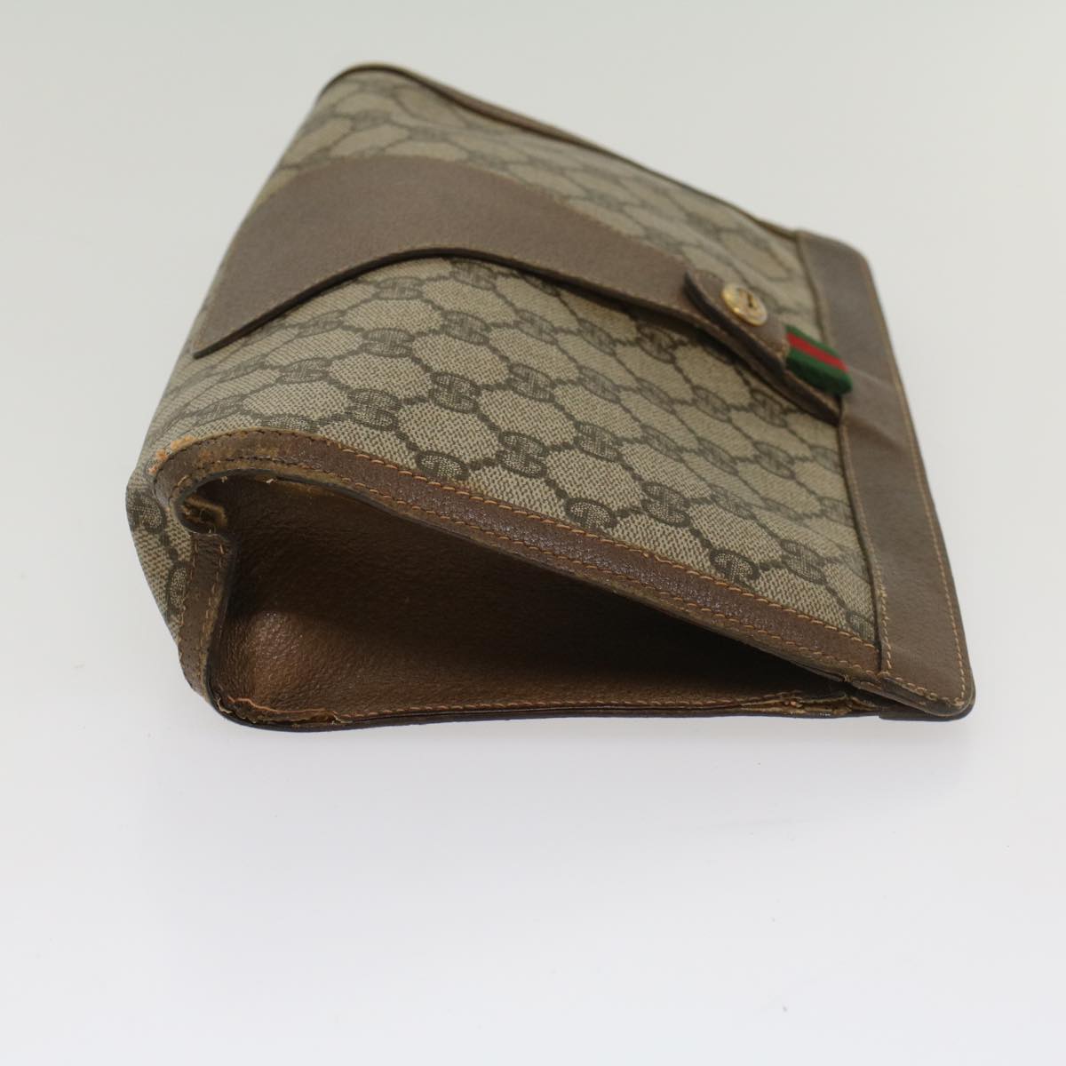 Luxury Gucci GG Canvas Web Sherry Line Clutch Bag PVC Leather Beige Red  54354