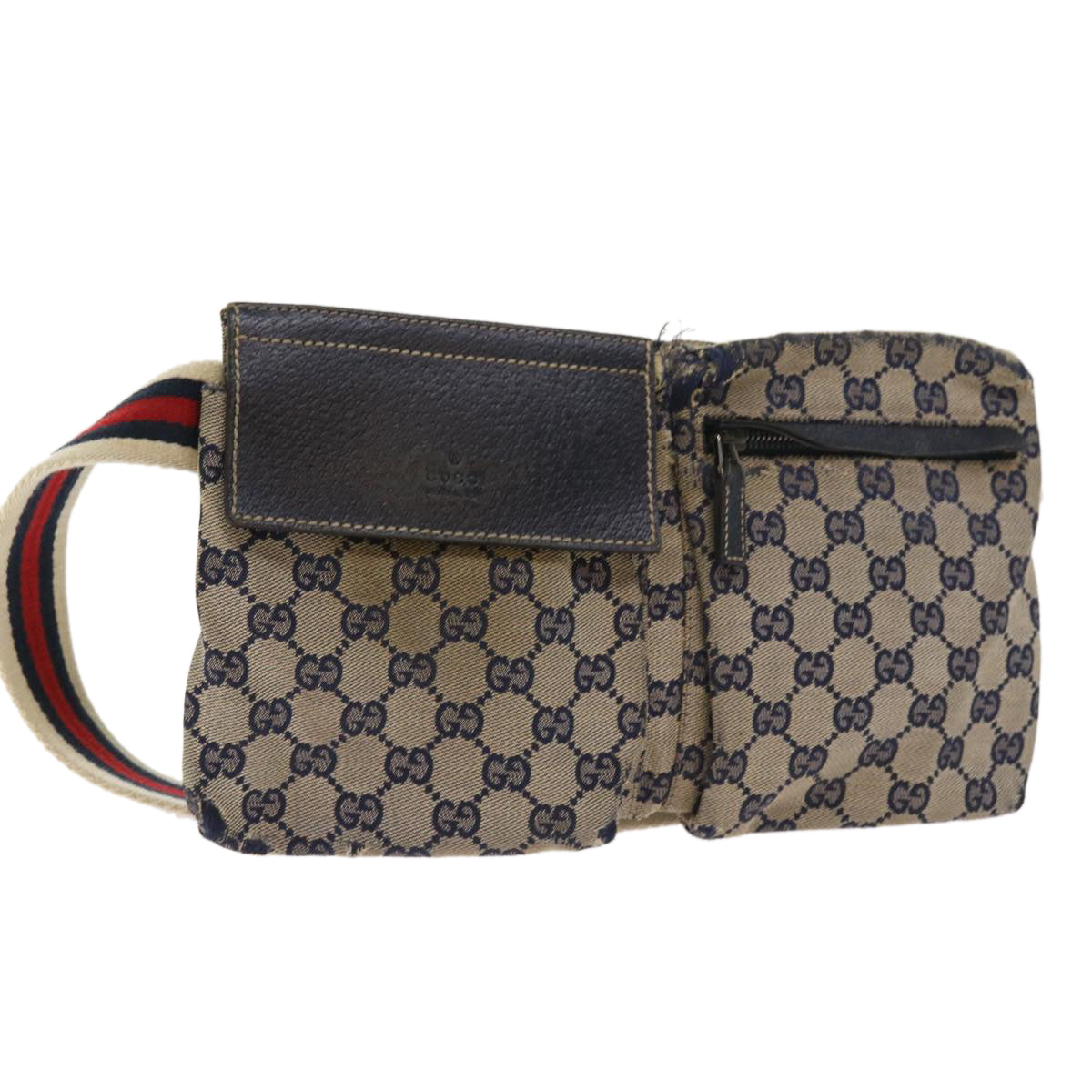 Luxury Gucci GG Canvas Shoulder Bag Leather Gray Navy Red  54355