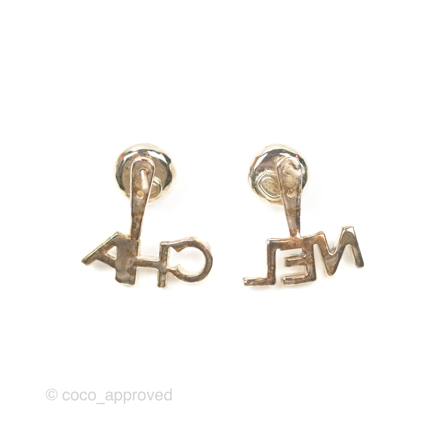 Chanel CC Pearl Rhinestone Earrings Gold Tone 21A