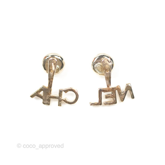 Chanel CC Pearl Rhinestone Earrings Gold Tone 21A