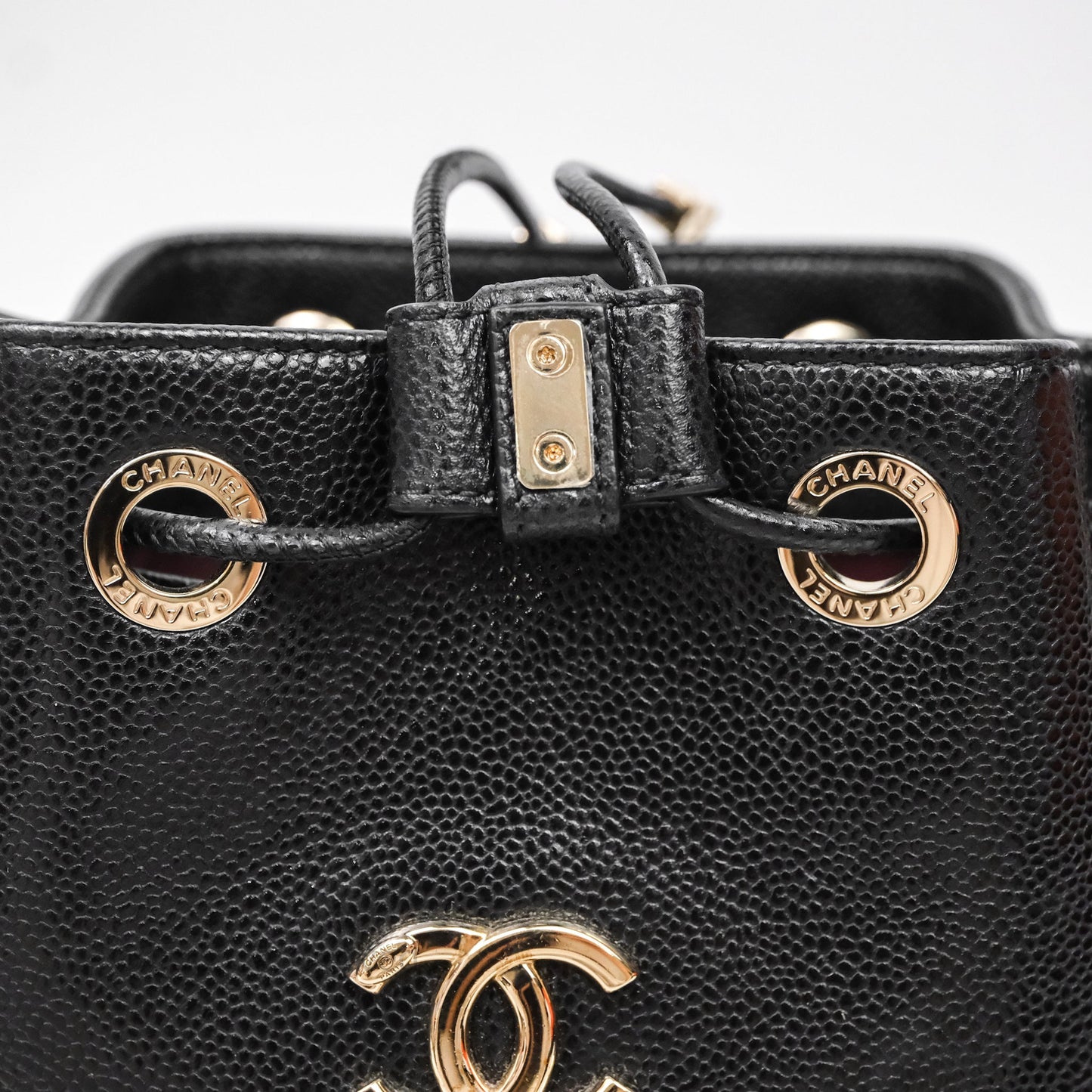 Chanel Business Affinity Drawstring Bucket Bag Black Caviar Gold Hardware