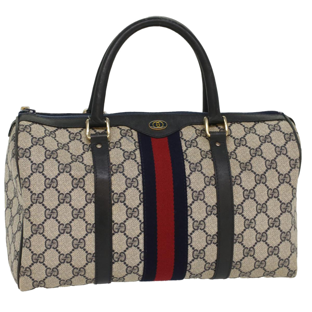 Luxury Gucci GG Canvas Sherry Line Boston Bag Gray Red Navy  54384