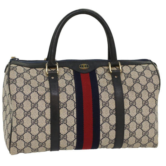Luxury Gucci GG Canvas Sherry Line Boston Bag Gray Red Navy  54384