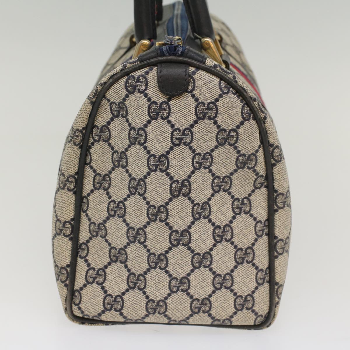 Luxury Gucci GG Canvas Sherry Line Boston Bag Gray Red Navy  54384