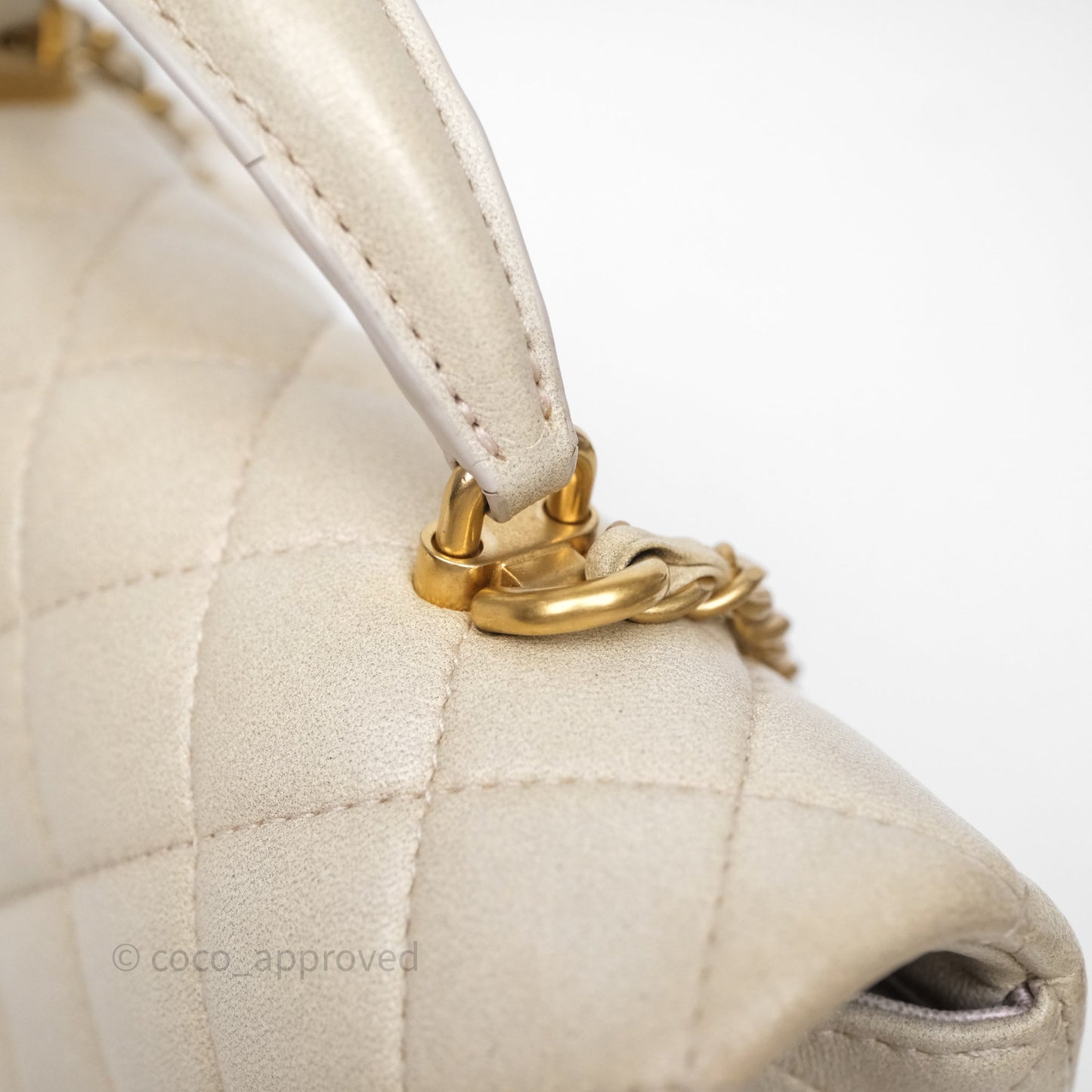 Chanel Top Handle Mini Rectangular Flap Pearly Beige Oat Lambskin Aged Gold Hardware