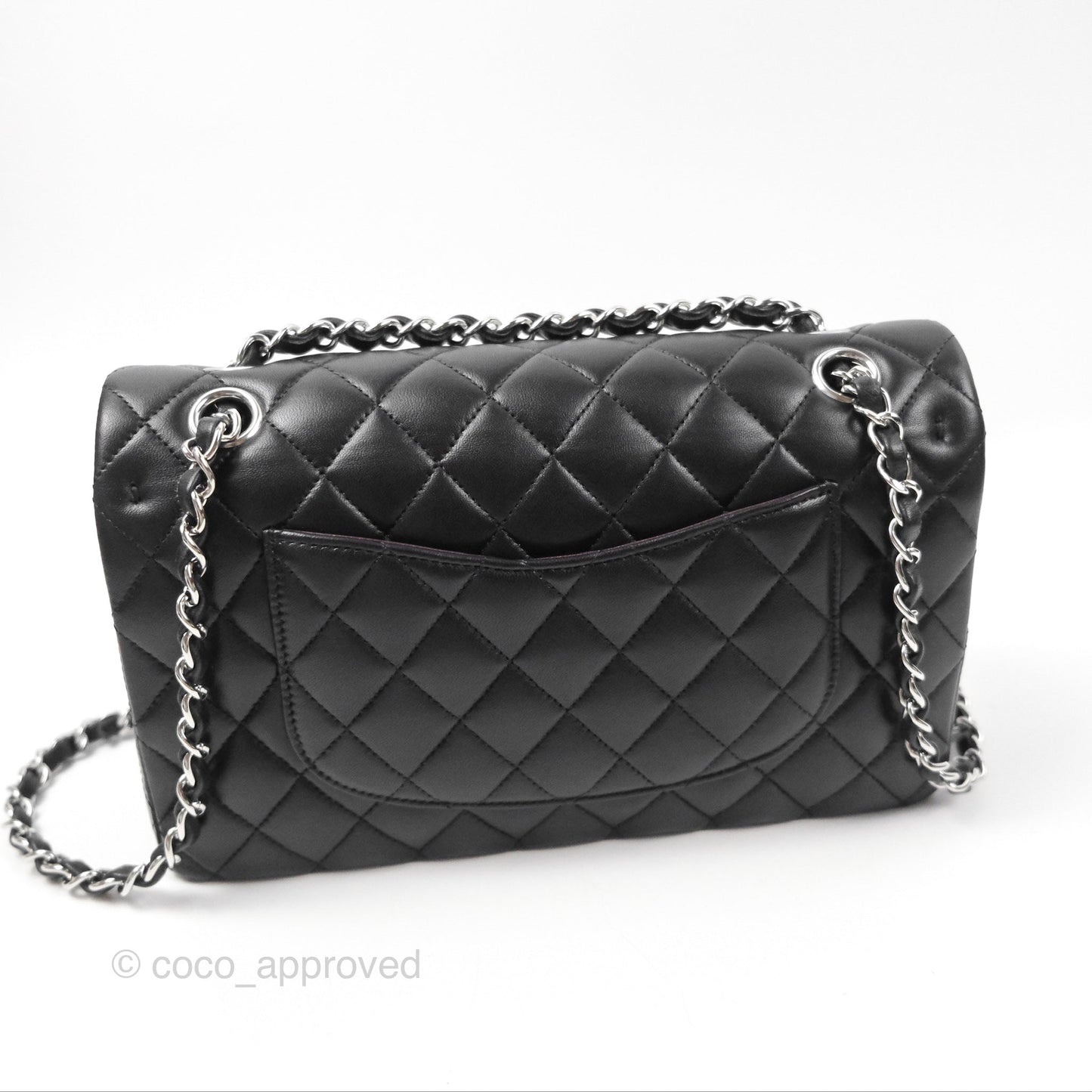 Chanel Classic M/L Medium Flap Quilted Black Lambskin Silver Hardware
