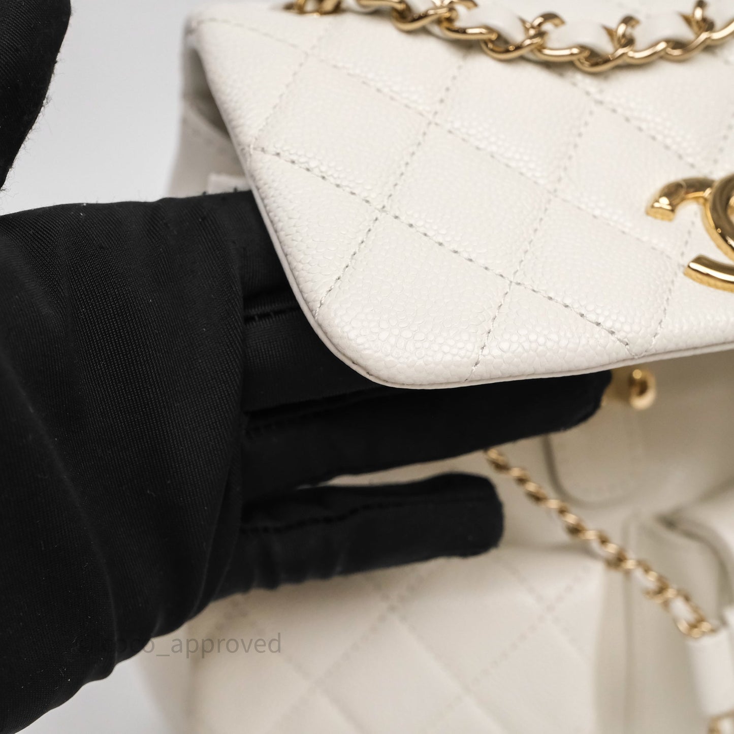 Chanel Duma Backpack Medium White Caviar Gold Hardware