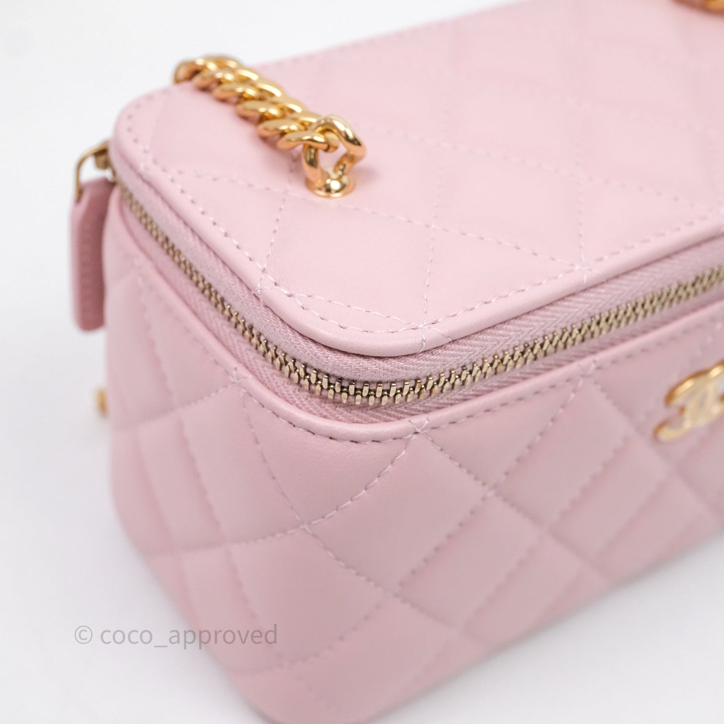 Chanel Vanity with Multicolor Resin Chain Pink Lambskin Aged Gold Hardware