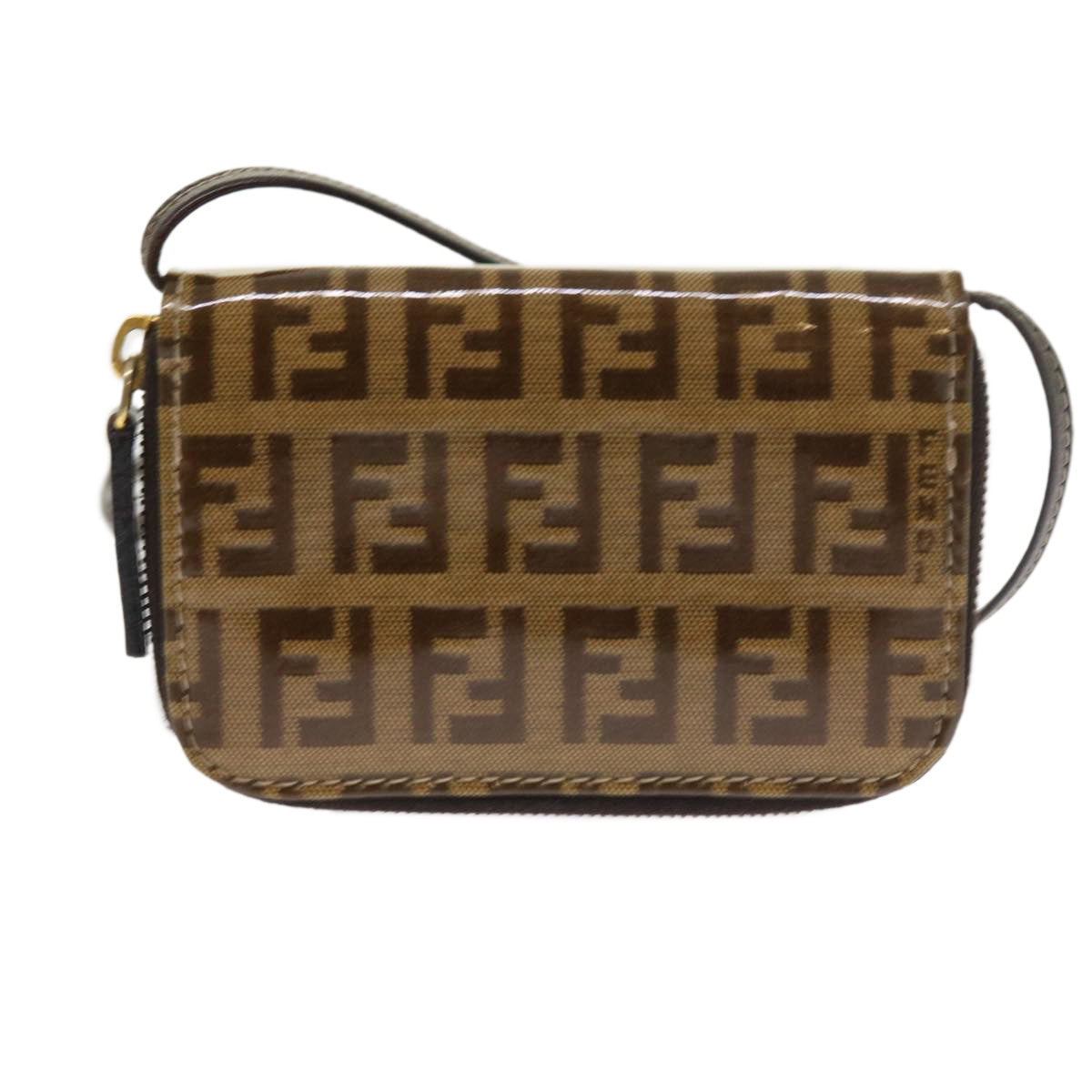 Luxury FendiZucchino Canvas Shoulder Wallet Enamel Brown54463