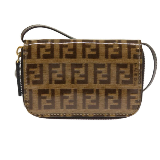 Luxury FendiZucchino Canvas Shoulder Wallet Enamel Brown54463