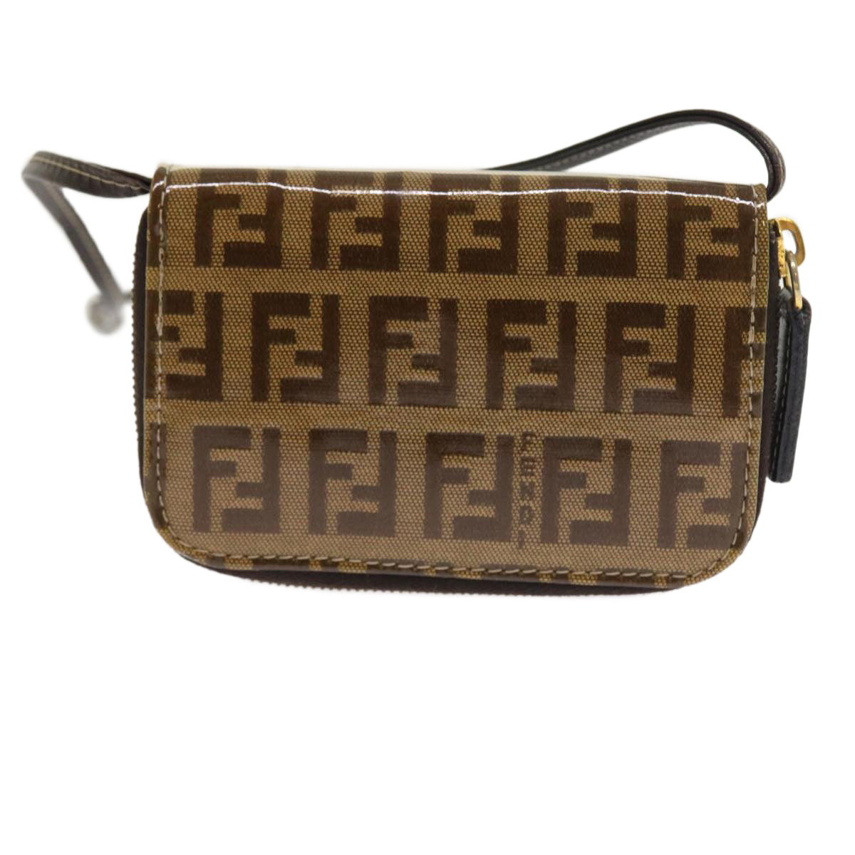 Luxury FendiZucchino Canvas Shoulder Wallet Enamel Brown54463