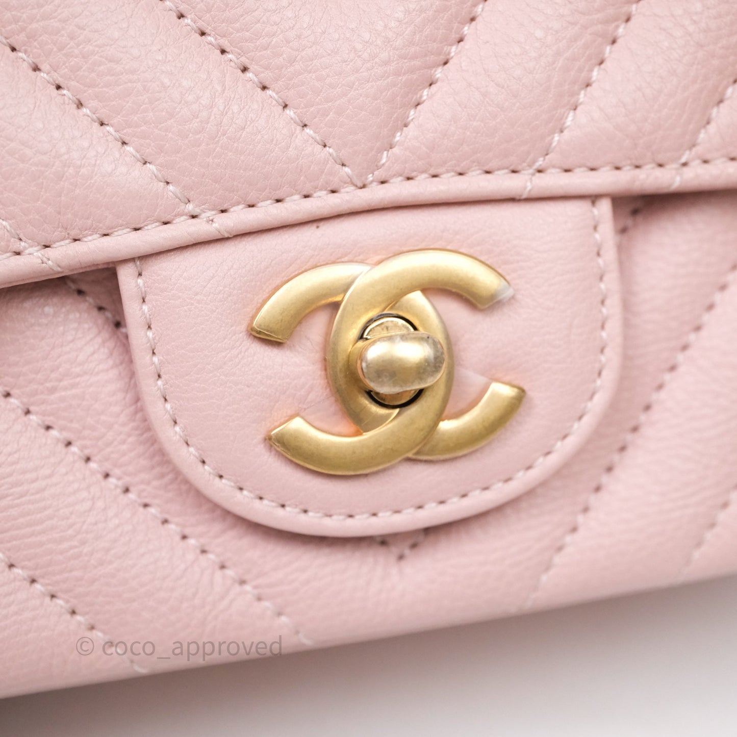 Chanel Mini Square Chevron Pink Calfskin Aged Gold Hardware