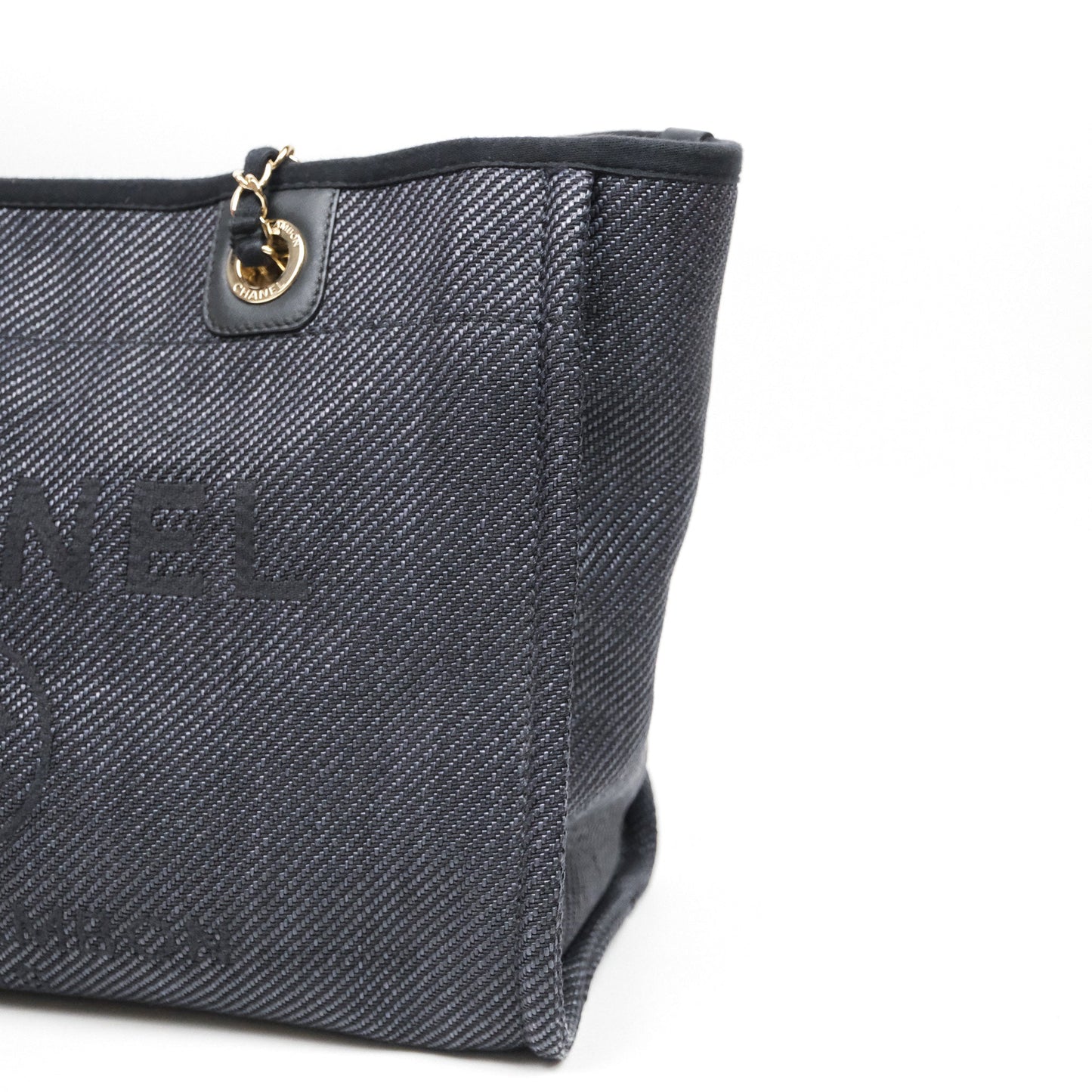 Chanel Medium Deauville Navy Canvas Gold Hardware
