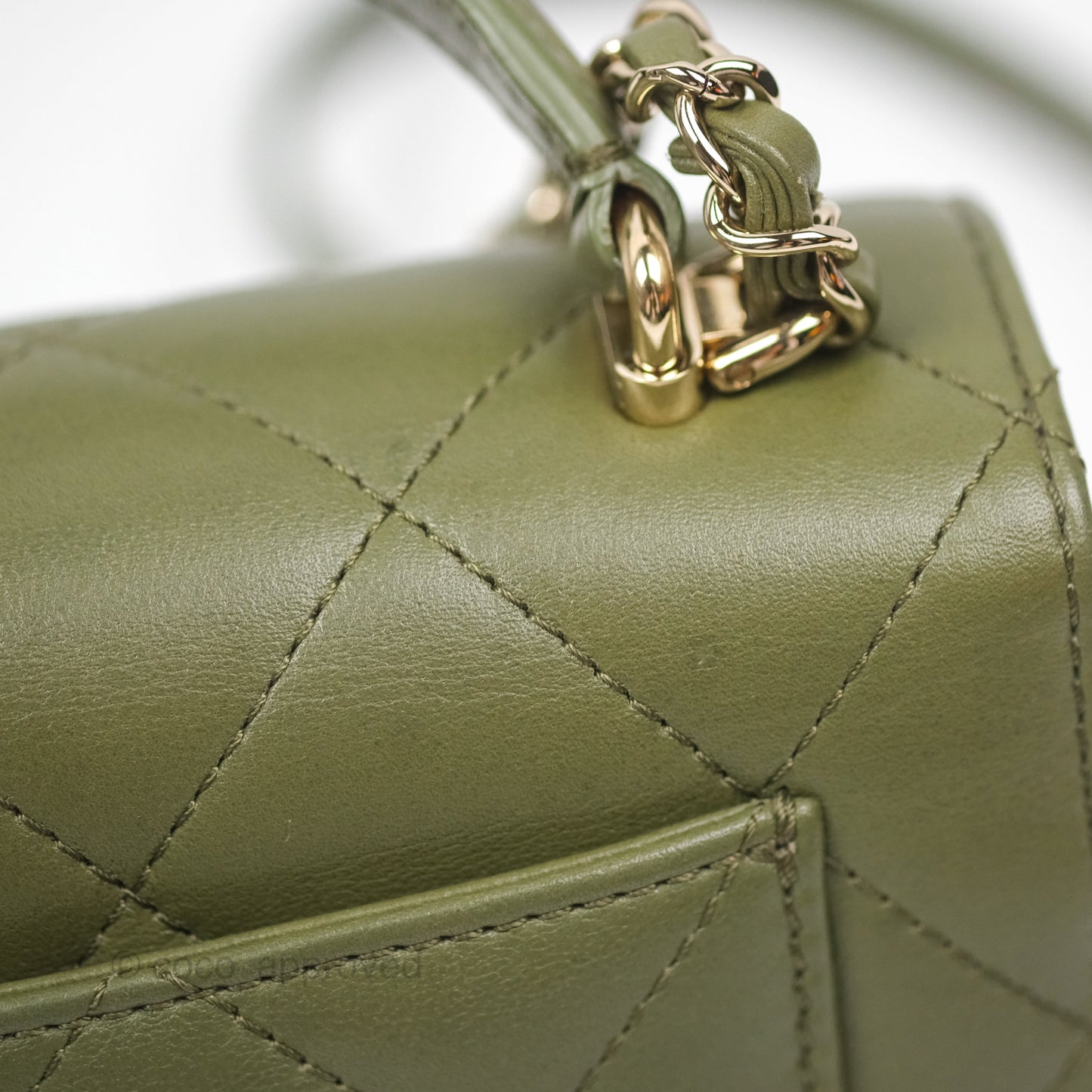 Chanel Small Coco Lady Quilted Flap Bag With Top Handle Olive Green Calfskin Gold Hardware