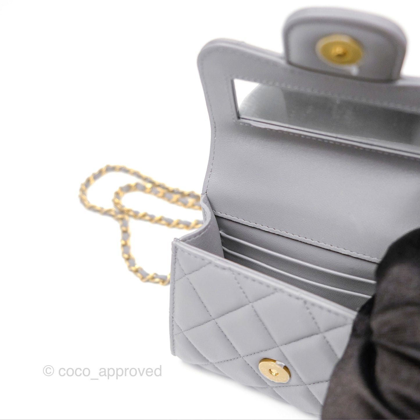 Chanel Mini Metal Handle Clutch With Chain Grey Lambskin Gold Hardware