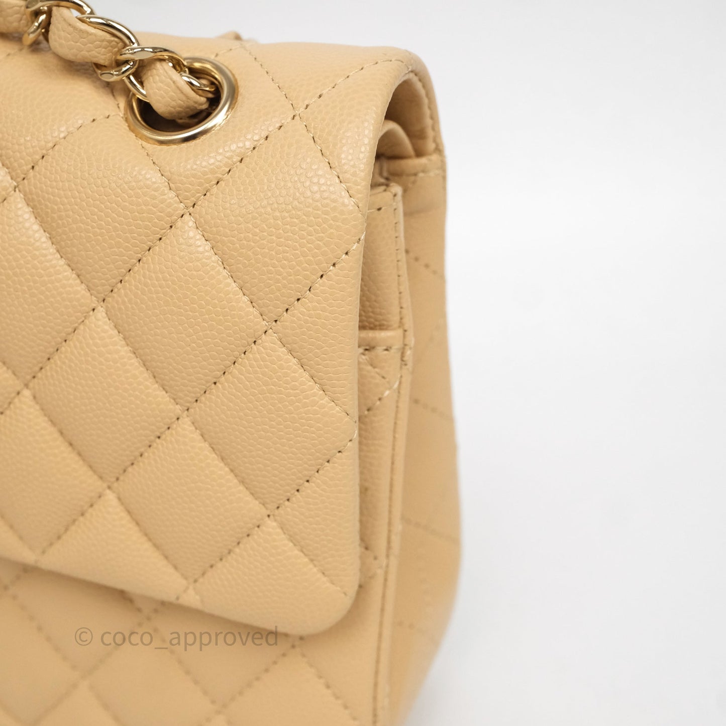 Chanel Classic M/L Medium Flap Quilted Beige Caviar Gold Hardware