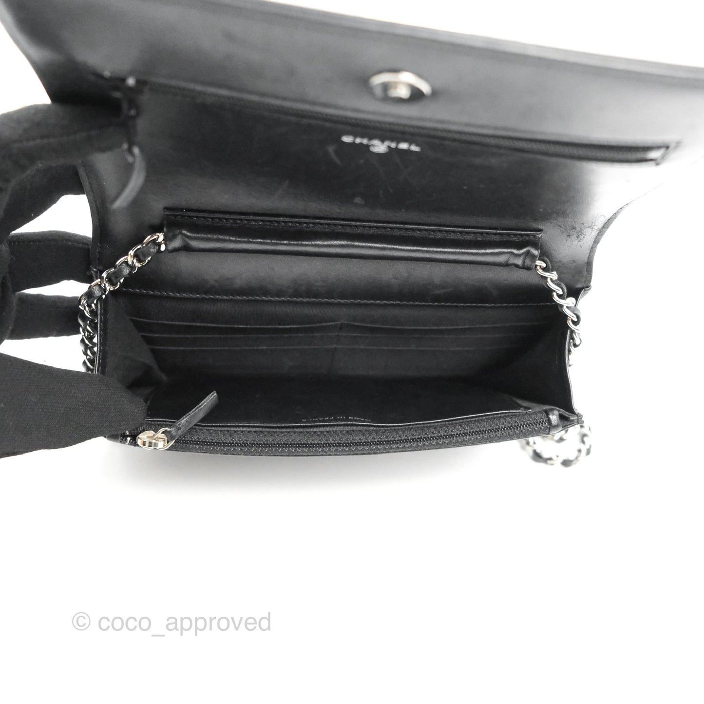 Chanel Quilted Boy Wallet on Chain WOC Black Lambskin Silver Hardware