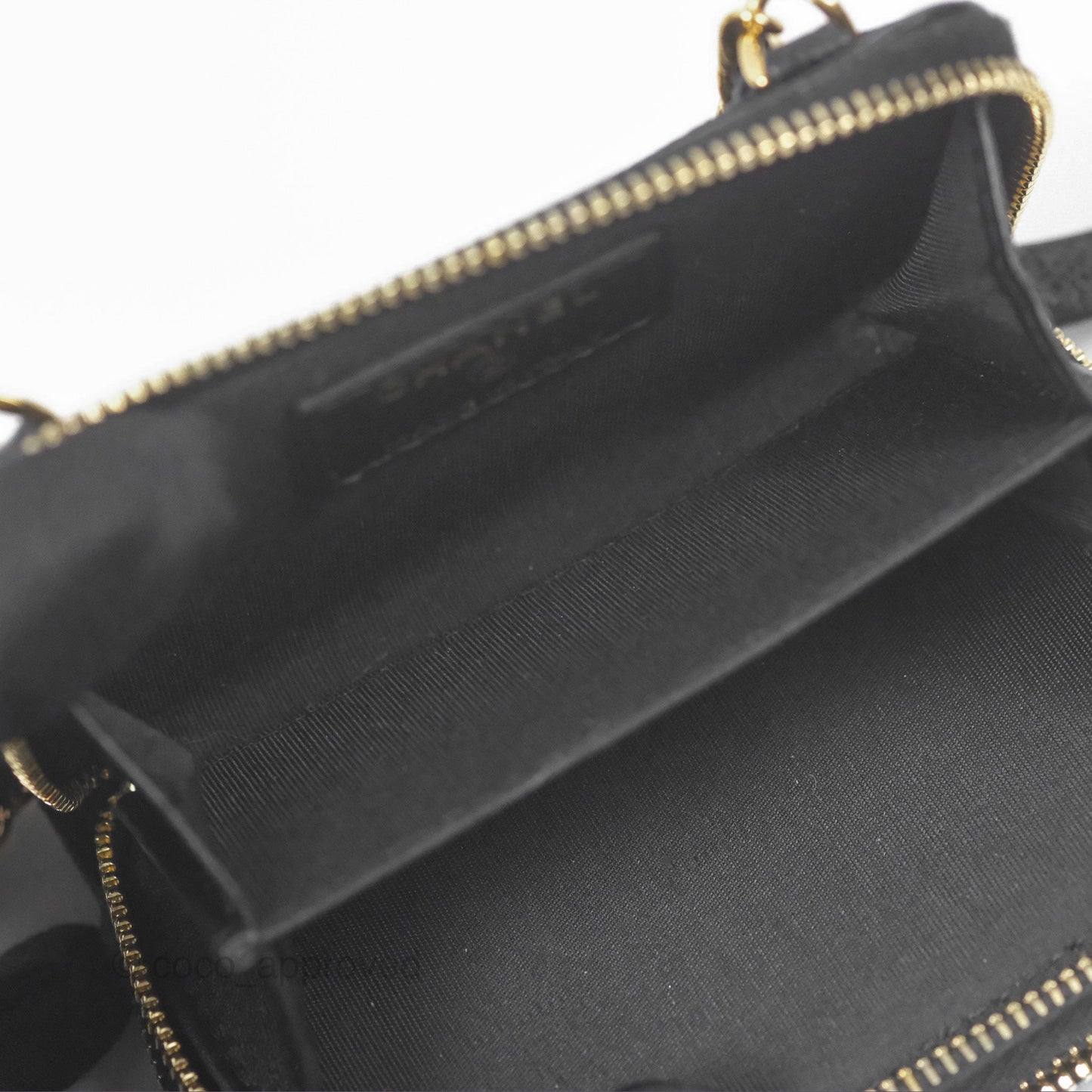 Chanel Miss Coco Quilted Zip Card Holder on Chain Black Caviar Gold Hardware