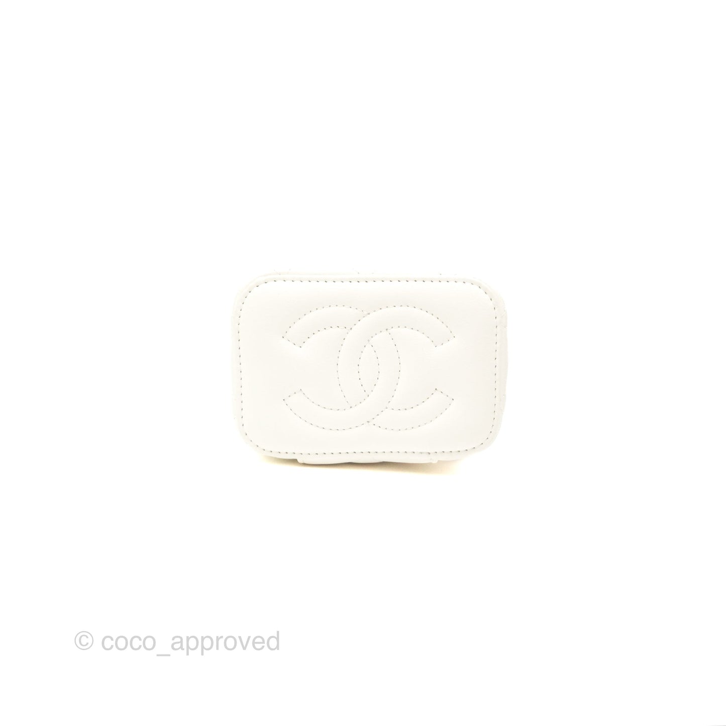 Chanel Mini Ball Crush Vanity With Chain White Lambskin Gold Hardware