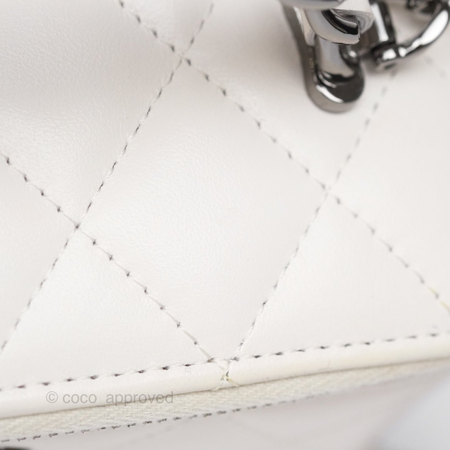 Chanel Crystals Top Handle Vanity Rectangular White Lambskin Gun Metal