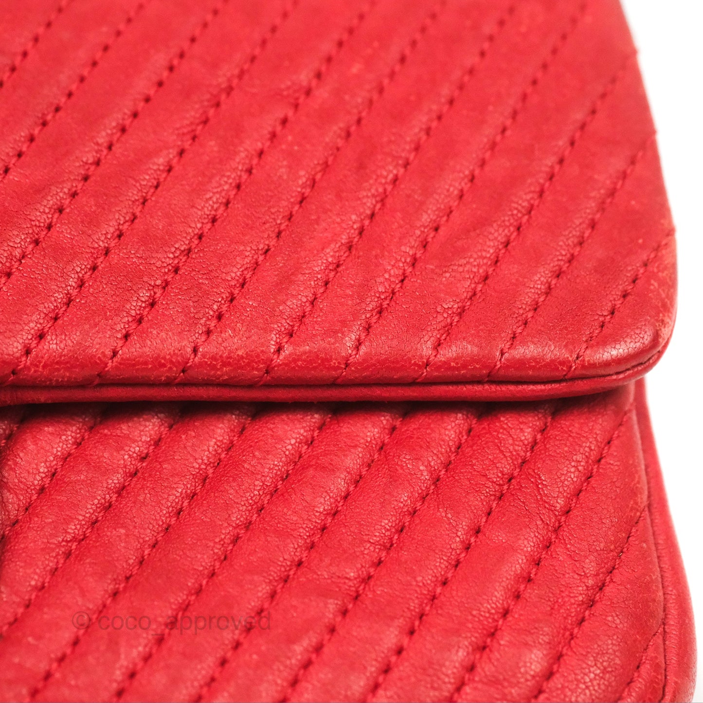 Chanel Small Chevron Surpique Flap Red Calfskin Aged Gold Hardware
